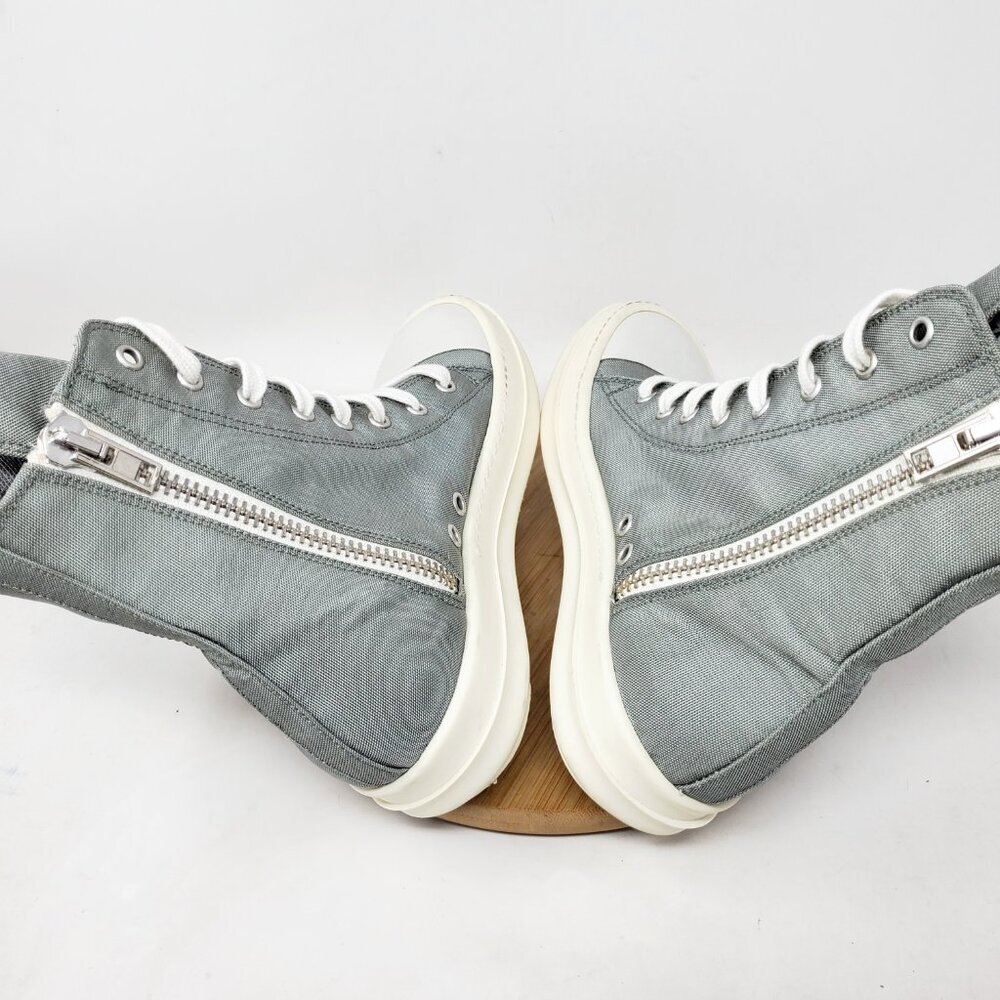 Rick Owens Gray High-Top Canvas Sneakers with White Soles - Picture 7 of 11